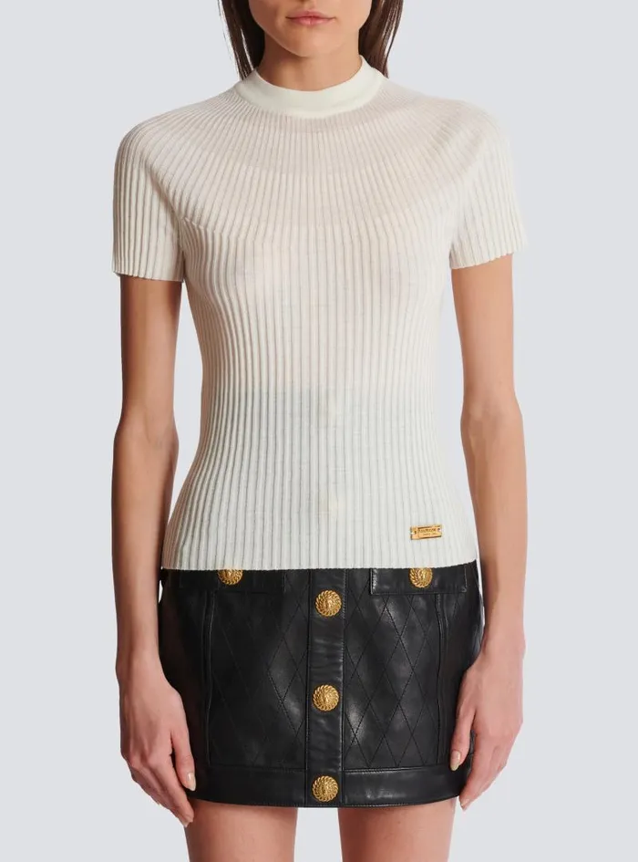 Balmain Tops And Shirts Women Ribbed Knit Top Beige