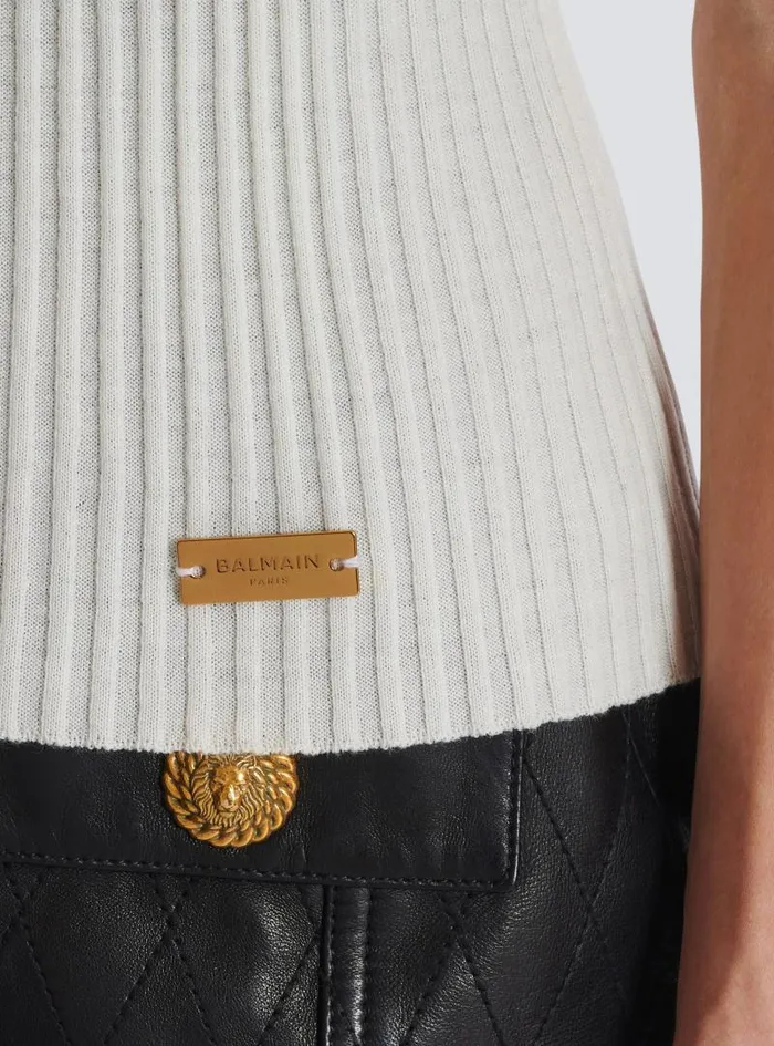 Balmain Tops And Shirts Women Ribbed Knit Top Beige