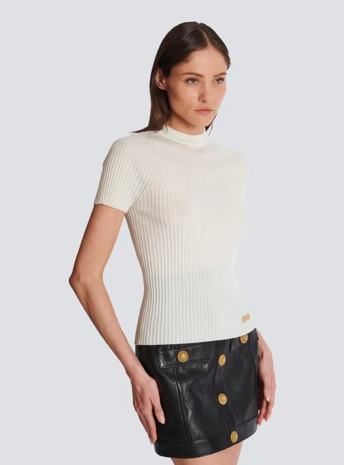 Balmain Tops And Shirts Women Ribbed Knit Top Beige