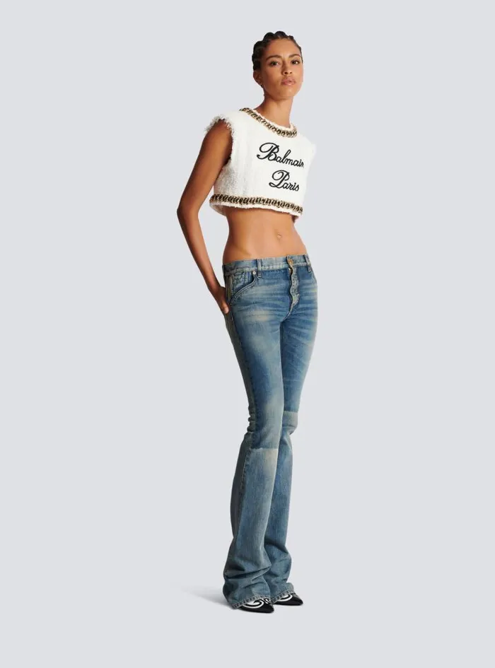 Balmain Tops And Shirts Women Signature Tweed Tank Top White