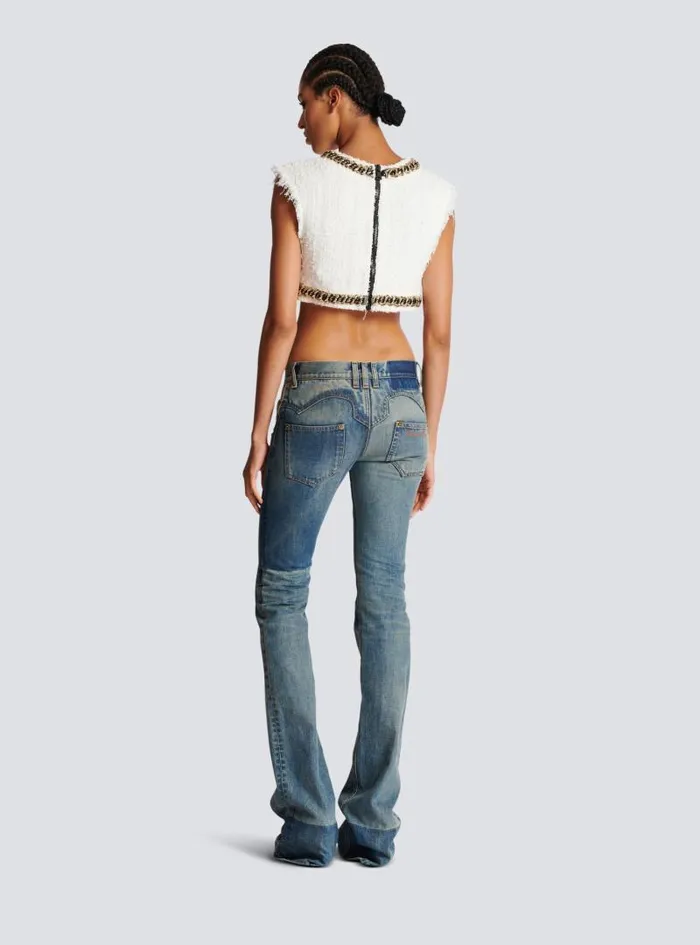 Balmain Tops And Shirts Women Signature Tweed Tank Top White