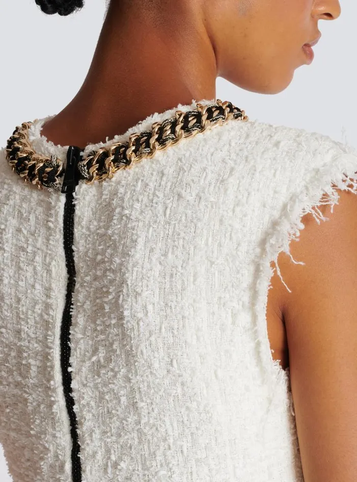 Balmain Tops And Shirts Women Signature Tweed Tank Top White