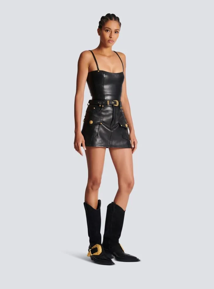 Balmain Tops And Shirts Women Spaghetti Strap Leather Top Black