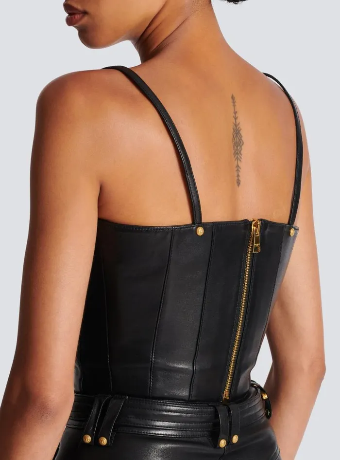 Balmain Tops And Shirts Women Spaghetti Strap Leather Top Black