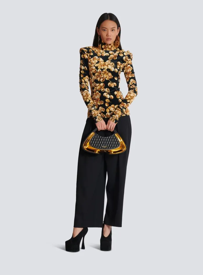 Balmain Tops And Shirts Women Velvet Top With Grape Print Gold