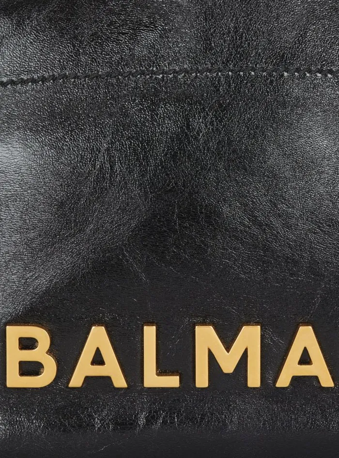 Balmain Tote Bags Women 1945 Soft Crinkled Leather Tote Bag Black