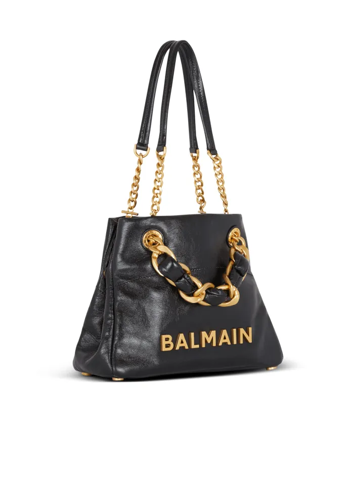 Balmain Tote Bags Women 1945 Soft Crinkled Leather Tote Bag Black