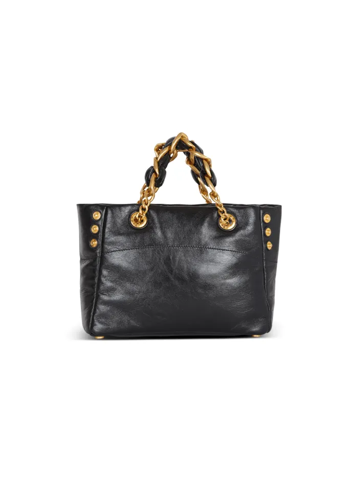 Balmain Tote Bags Women 1945 Soft Crinkled Leather Tote Bag Black