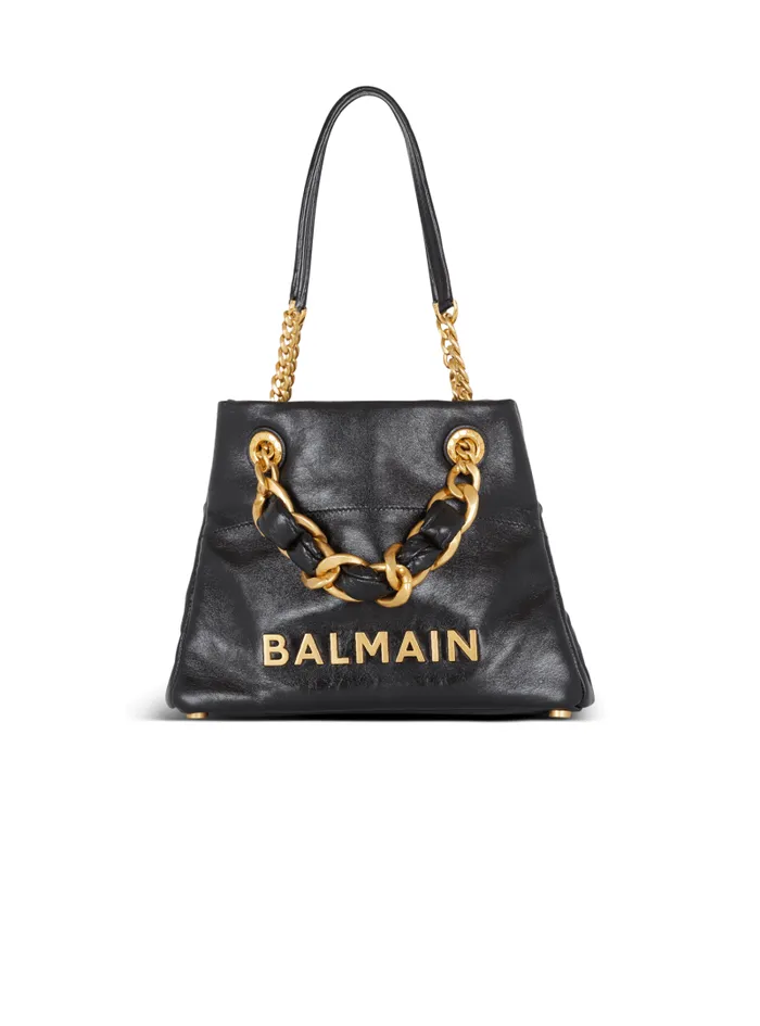 Balmain Tote Bags Women 1945 Soft Crinkled Leather Tote Bag Black