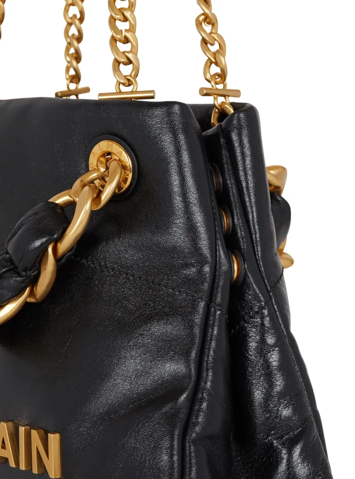 Balmain Tote Bags Women 1945 Soft Crinkled Leather Tote Bag Black