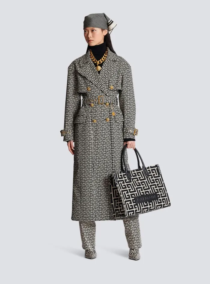 Balmain Tote Bags Women BArmy 42 Monogrammed Jacquard And Leather Tote Bag Black