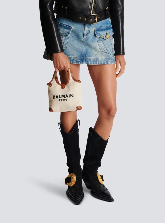 Balmain Tote Bags Women Canvas And Leather Barmy Grocery Bag Brown