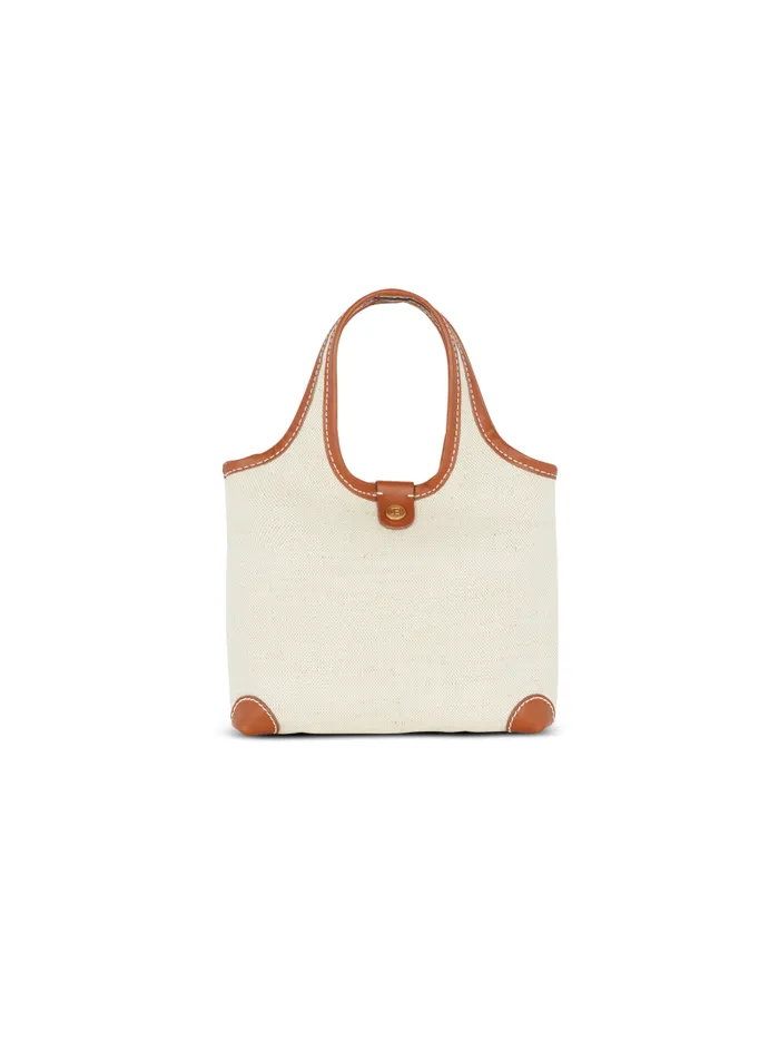 Balmain Tote Bags Women Canvas And Leather Barmy Grocery Bag Brown