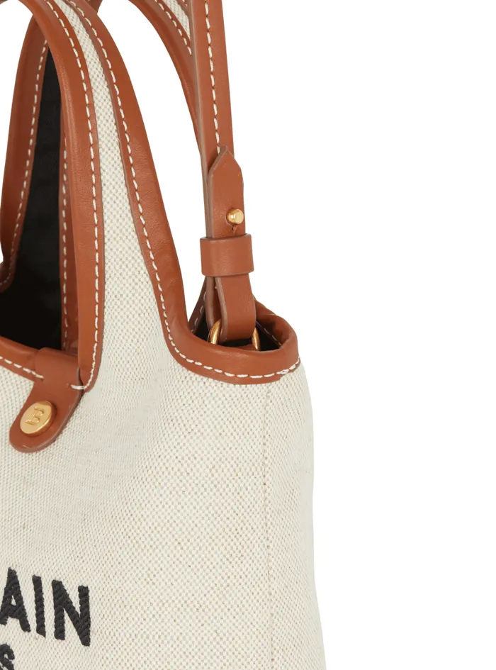 Balmain Tote Bags Women Canvas And Leather Barmy Grocery Bag Brown