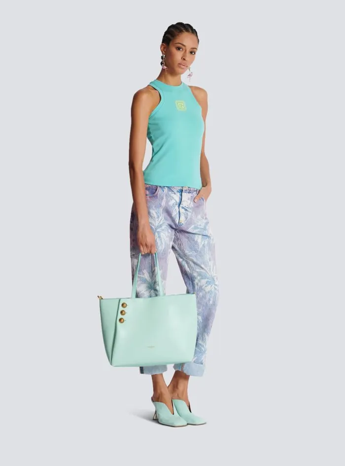 Balmain Tote Bags Women Emblme Grained Calfskin Tote Bag Blue