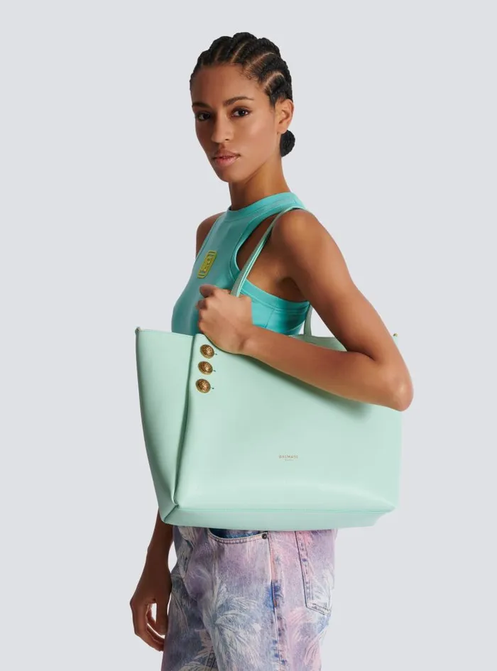 Balmain Tote Bags Women Emblme Grained Calfskin Tote Bag Blue