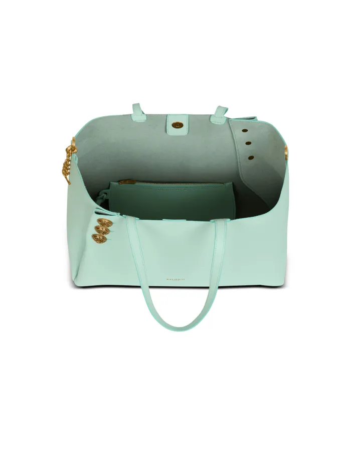 Balmain Tote Bags Women Emblme Grained Calfskin Tote Bag Blue