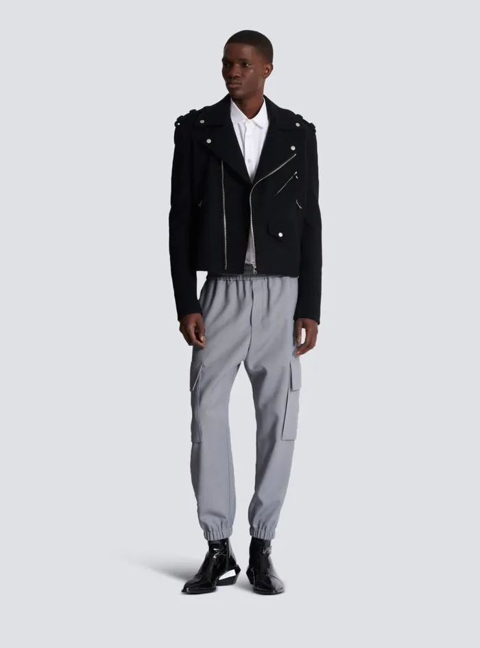 Balmain Trousers And Shorts Men Double Crepe Wool Cargo Trousers Grey