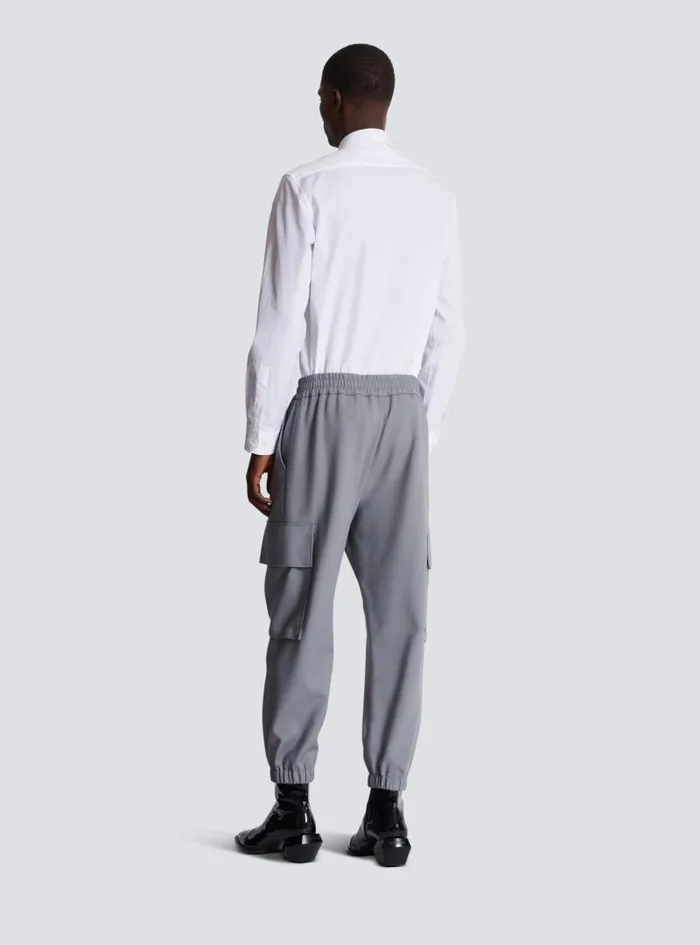 Balmain Trousers And Shorts Men Double Crepe Wool Cargo Trousers Grey