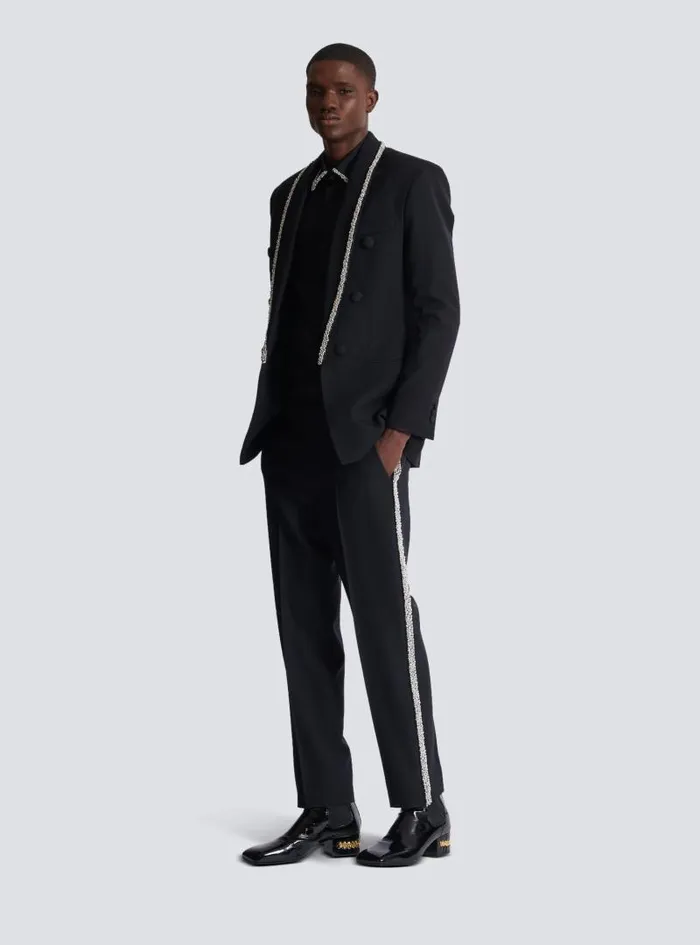 Balmain Trousers And Shorts Men Embroidered Grain De Poudre Trousers Black Balmain Trousers And Shorts Men Embroidered Grain De Poudre Trousers Black
