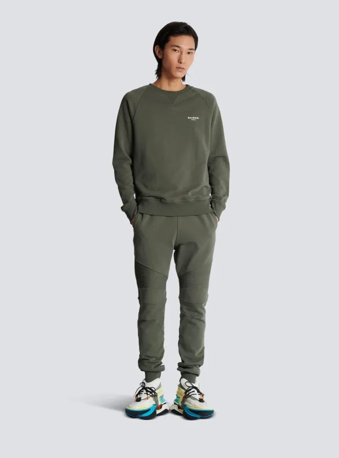 Balmain Trousers And Shorts Men Flocked Paris Joggers Khaki