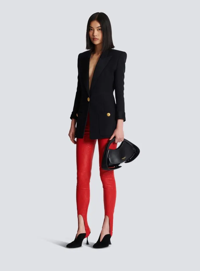 Balmain Trousers And Shorts Women Topstitched Leather Leggings Red