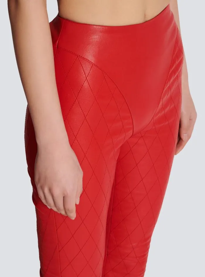 Balmain Trousers And Shorts Women Topstitched Leather Leggings Red