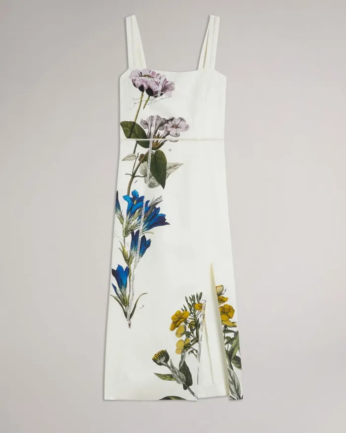 Botanical Square Neck Pencil Dress White Women Ted Baker Clothing