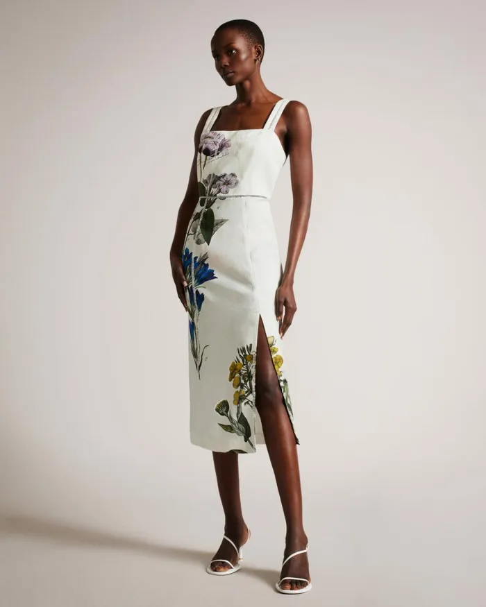 Botanical Square Neck Pencil Dress White Women Ted Baker Clothing Botanical Square Neck Pencil Dress White Women Ted Baker Clothing