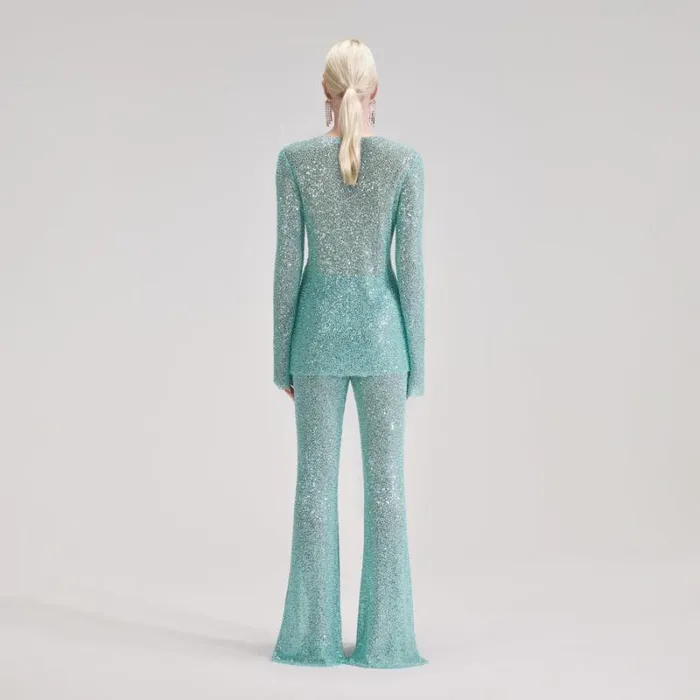 Bottoms Woman SelfPortrait Blue Beaded Trousers Bottoms Woman SelfPortrait Blue Beaded Trousers