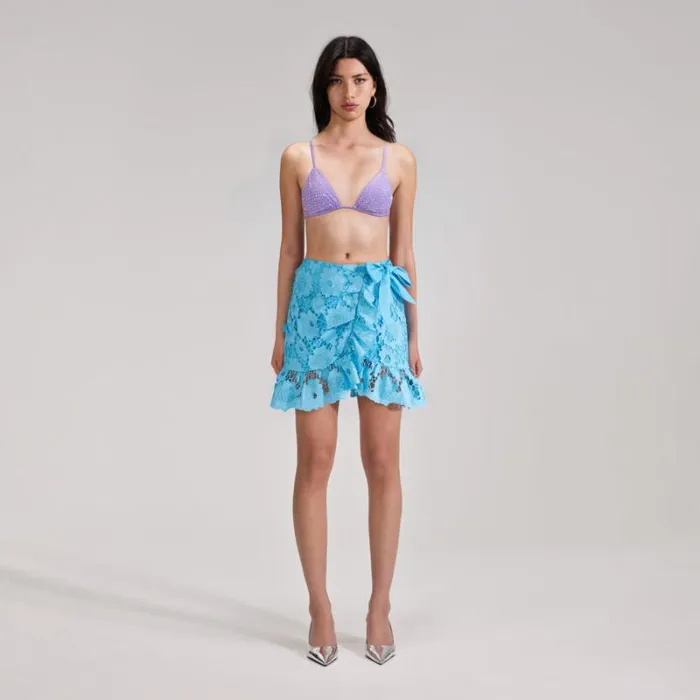 Bottoms Woman SelfPortrait Blue Lace Mini Skirt