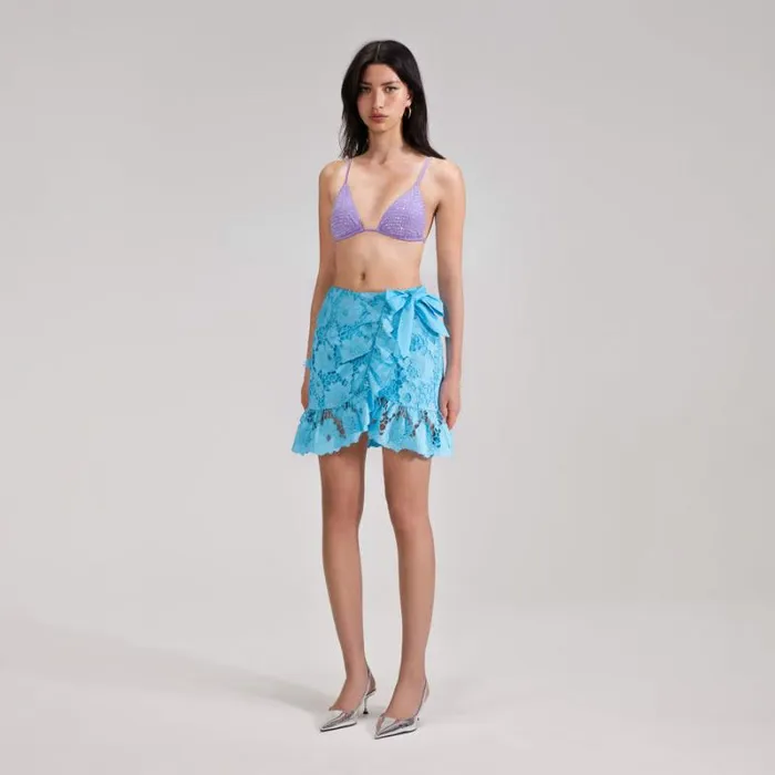 Bottoms Woman SelfPortrait Blue Lace Mini Skirt Bottoms Woman SelfPortrait Blue Lace Mini Skirt