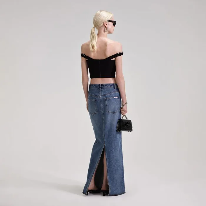 Bottoms Woman SelfPortrait Denim Maxi Skirt Bottoms Woman SelfPortrait Denim Maxi Skirt