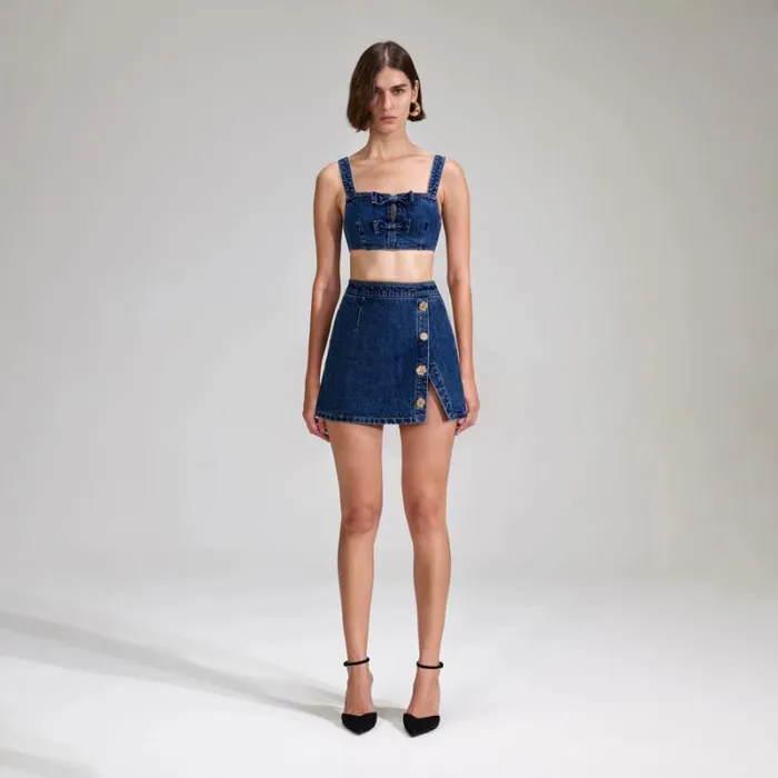 Bottoms Woman SelfPortrait Denim Mini Skirt With Buttons