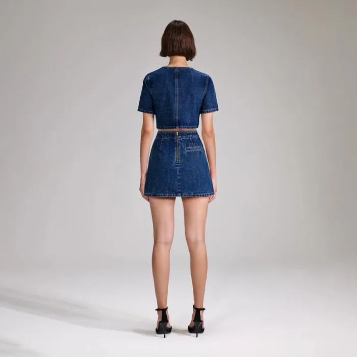 Bottoms Woman SelfPortrait Denim Mini Skirt With Buttons Bottoms Woman SelfPortrait Denim Mini Skirt With Buttons