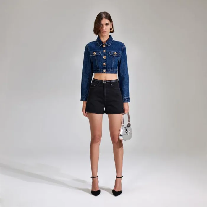 Bottoms Woman SelfPortrait Denim Mini Skirt With Buttons Bottoms Woman SelfPortrait Denim Mini Skirt With Buttons