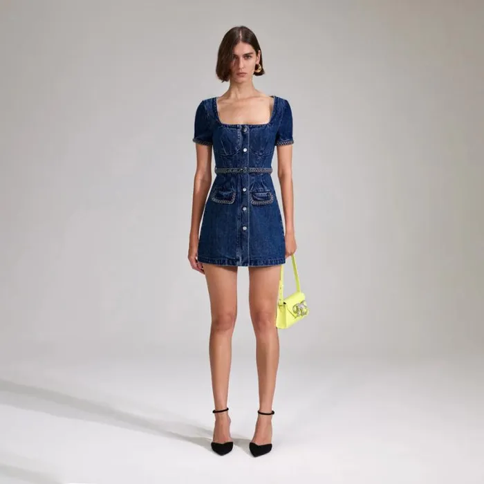 Bottoms Woman SelfPortrait Denim Mini Skirt With Buttons Bottoms Woman SelfPortrait Denim Mini Skirt With Buttons