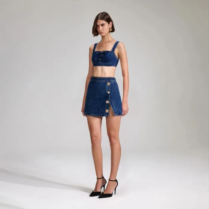 Bottoms Woman SelfPortrait Denim Mini Skirt With Buttons Bottoms Woman SelfPortrait Denim Mini Skirt With Buttons