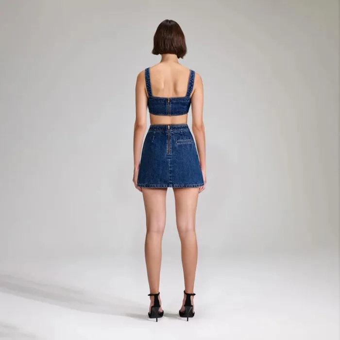 Bottoms Woman SelfPortrait Denim Mini Skirt With Buttons Bottoms Woman SelfPortrait Denim Mini Skirt With Buttons
