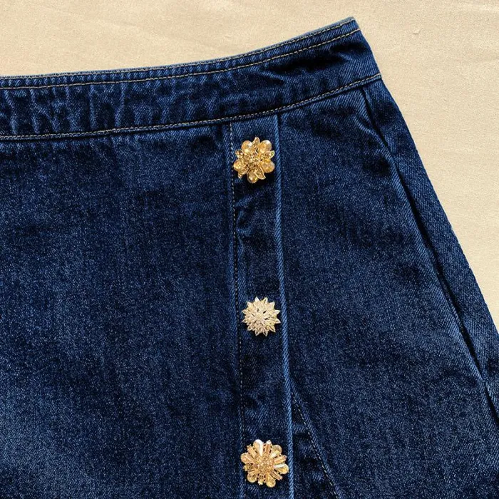 Bottoms Woman SelfPortrait Denim Mini Skirt With Buttons Bottoms Woman SelfPortrait Denim Mini Skirt With Buttons