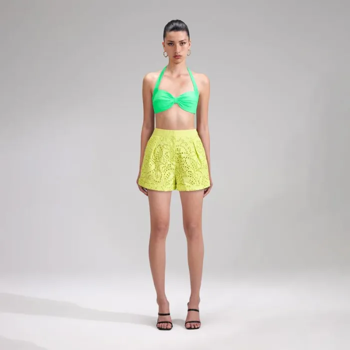 Bottoms Woman SelfPortrait Lime Broderie Shorts