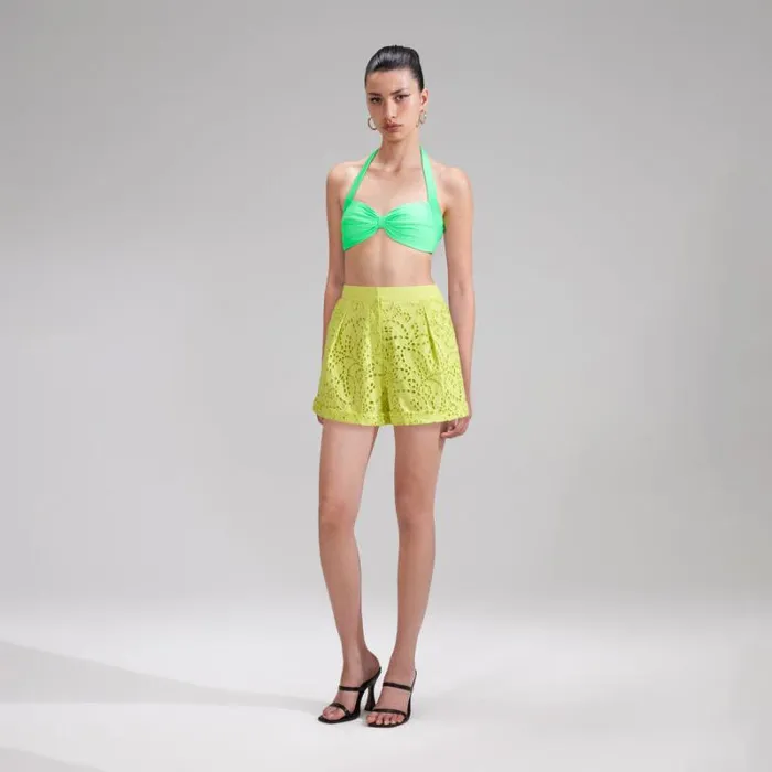 Bottoms Woman SelfPortrait Lime Broderie Shorts Bottoms Woman SelfPortrait Lime Broderie Shorts