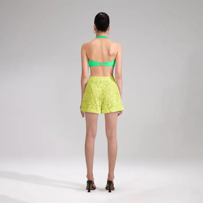 Bottoms Woman SelfPortrait Lime Broderie Shorts Bottoms Woman SelfPortrait Lime Broderie Shorts