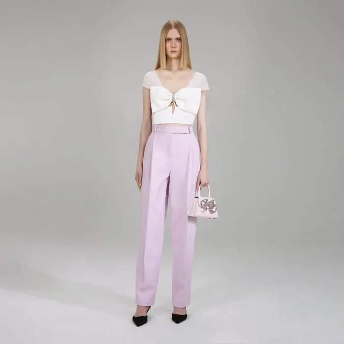 Bottoms Woman SelfPortrait Pink Crepe Trousers