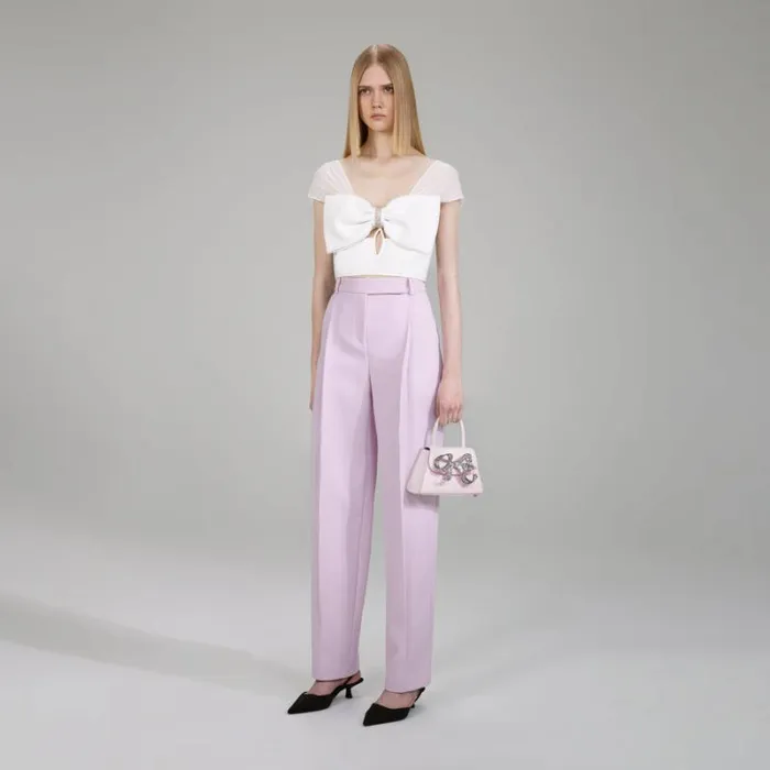 Bottoms Woman SelfPortrait Pink Crepe Trousers Bottoms Woman SelfPortrait Pink Crepe Trousers