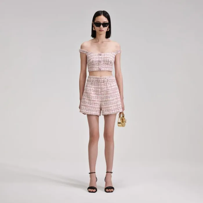 Bottoms Woman SelfPortrait Pink Sequin Boucle Shorts