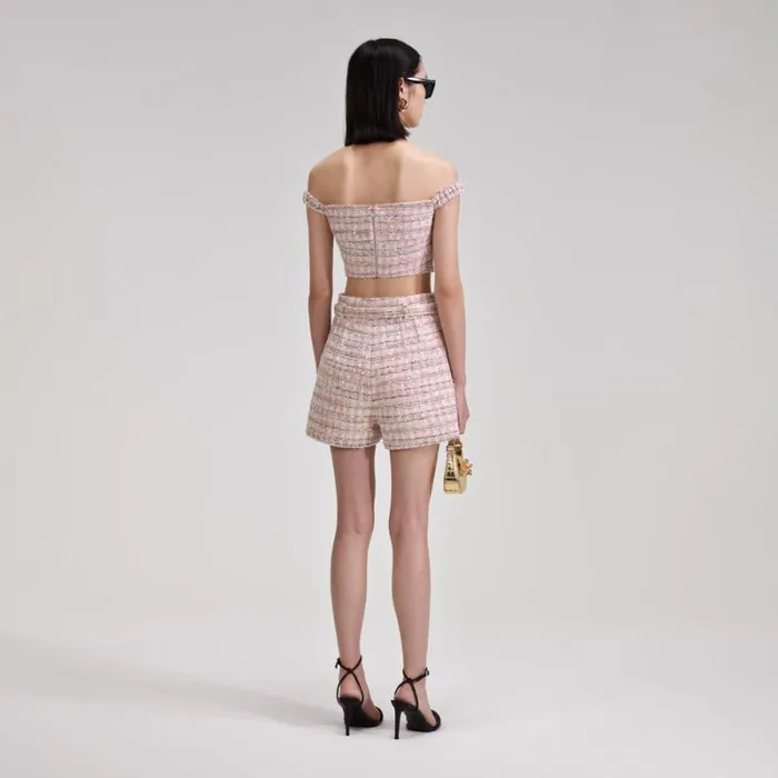 Bottoms Woman SelfPortrait Pink Sequin Boucle Shorts Bottoms Woman SelfPortrait Pink Sequin Boucle Shorts