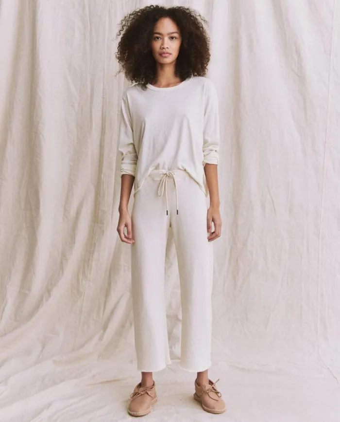 Bottoms Women039s The Great The Wide Leg Cropped Sweatpant Washed White