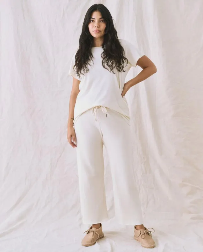 Bottoms Women039s The Great The Wide Leg Cropped Sweatpant Washed White