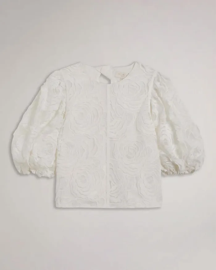 Boxy Fit Puffed Sleeve Top White Women Ted Baker Clothing